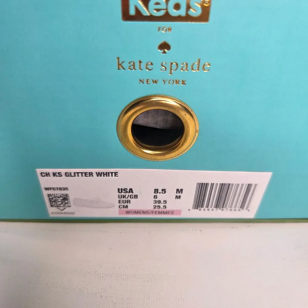 Kate Spade x Keds Sneakers White Glitter Low Lace Champion Women's 8.5 NEW